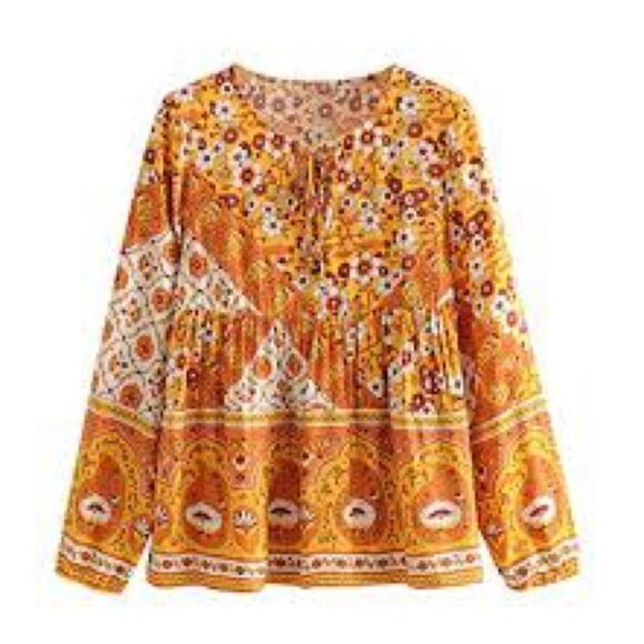 Unbranded Tops - R. Vivimos Bohemian 97% Cotton Long Sleeve Babydoll Top NWT Size Large
